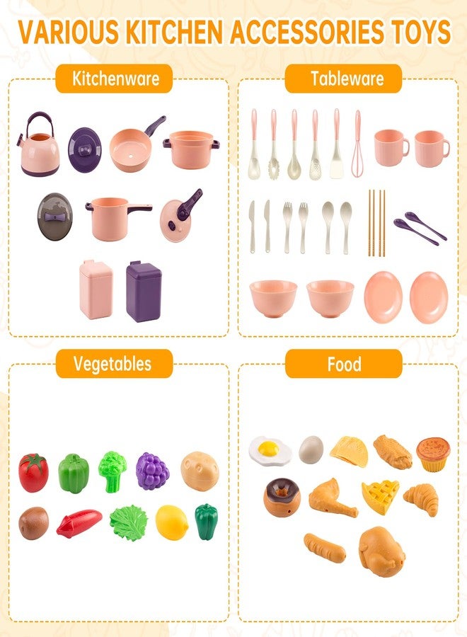 Zero Zoo 60Pcs Kids Mini Play Kitchen Accessories, Pretend Cooking Play Set with Cookware, Tableware & Fruit & BBQ Sets, Learning Gift for Boys, Girls, Toddlers,Pink - Image 4